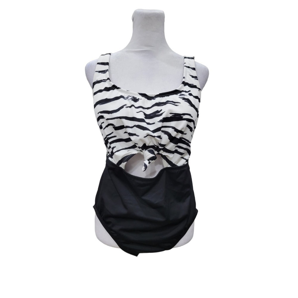 NEW Beach‎ Betty Women's One Piece Swimsuit Black White Size Large